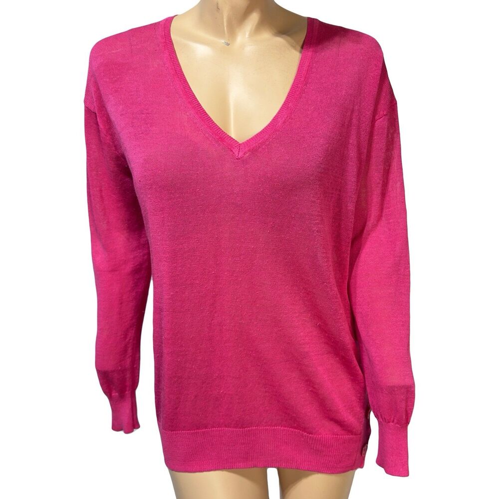 J. Crew Pink V-Neck Side Button Linen Blend Sweater Style L5608 Size S Small NWT